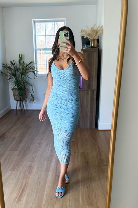 This blue crochet dress is perfect for spring and summer! 

 Wedding guest dress, Easter, dress, maternity friendly, vacation outfit, resort wear, spring outfit 
Statement piece, date night outfits, dress, vacation outfits, travel outfit, 

#LTKwedding #LTKparties #LTKtravel