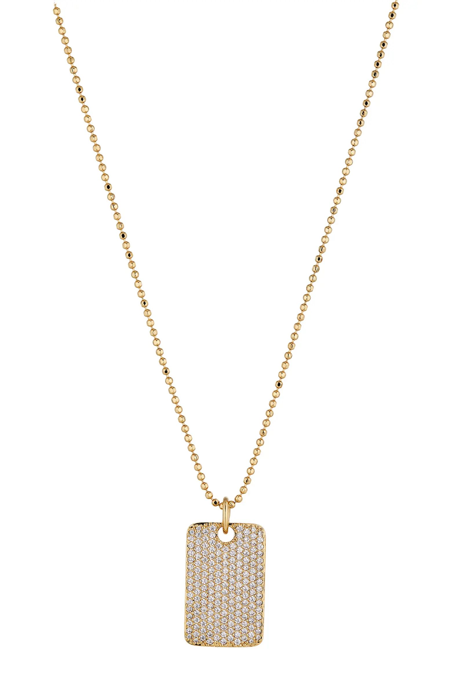 Pavé the Way Cubic Zirconia Dog Tag Pendant Necklace | Nordstrom