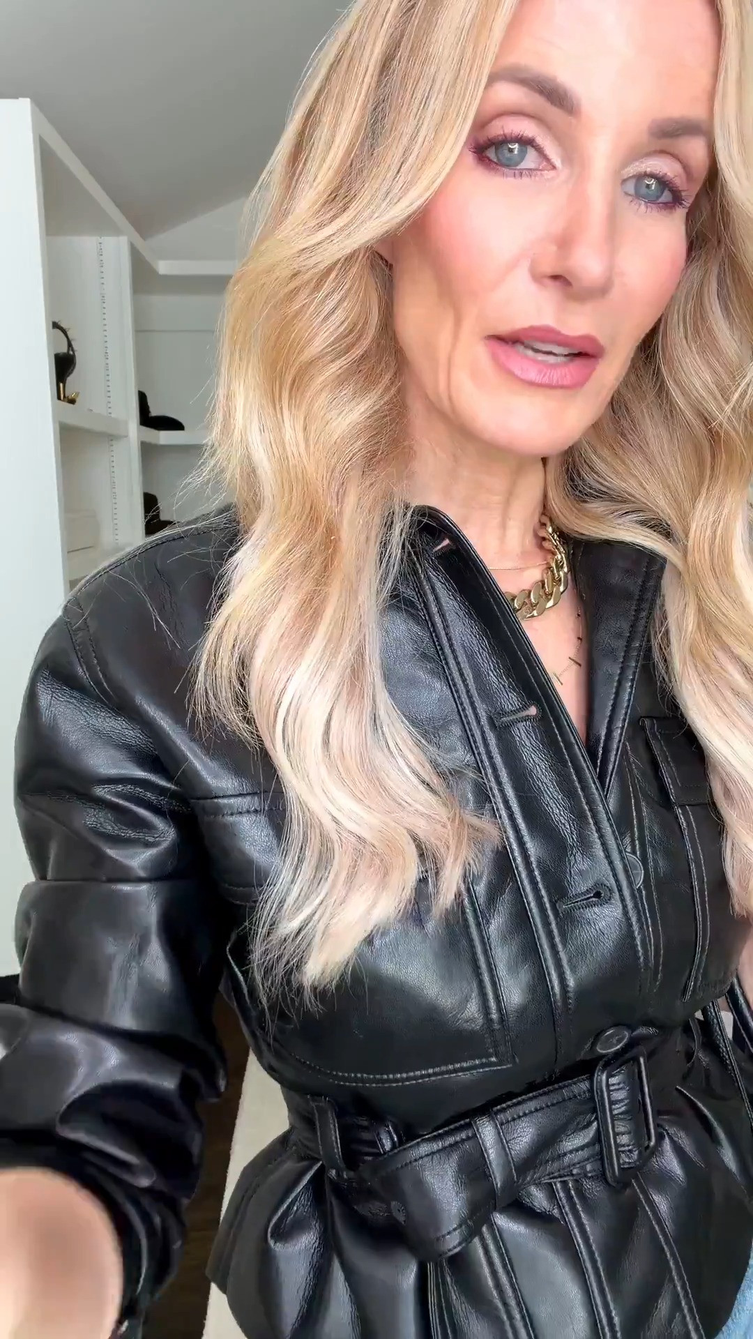 This black faux leather jacket instantly elevates a classic jeans outfit! The cinched waist creates such a flattering shape, while the relaxed denim keeps the look modern and effortless. I’m wearing an XS in the jacket and a size 24 in the jeans. #FallOutfit #FauxLeatherJacket #DenimStyle #JeansOutfit #WomenOver40Style 

#LTKSeasonal#LTKOver40 

 

#LTKootd