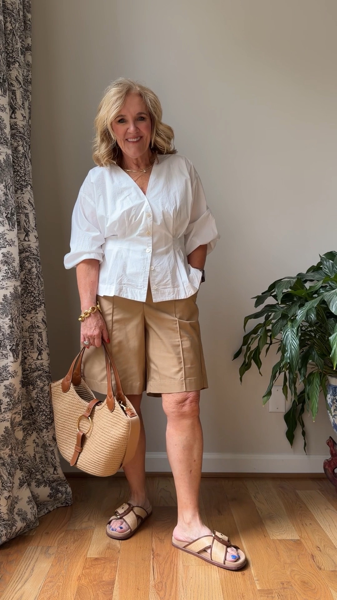 I love this white top. Such a sharp look. Size medium 

Shorts size 8 petite 

10% off my bag code NANETTE 

#LTKOver40 #LTKPetite #LTKTravel