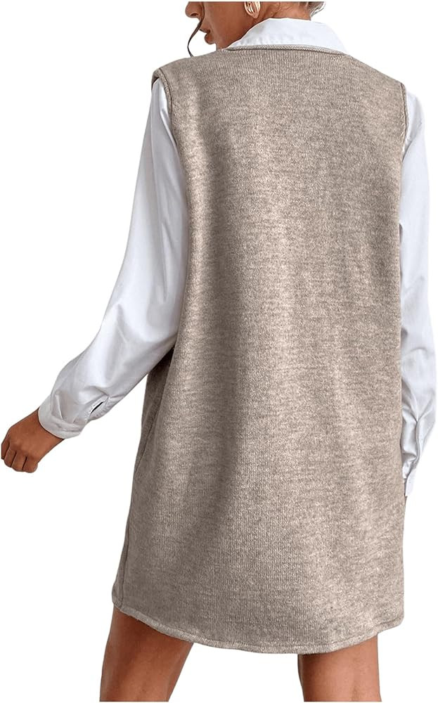 GORGLITTER Women's Sleeveless V Neck Short Sweater Dress Dual Pocket Straight Dresses | Amazon (US)