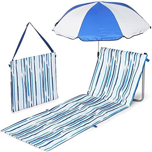 Scuddles Folding Beach Lounge Chair with Beach Umbrella - Lightweight and Comfortable with Should... | Amazon (US)
