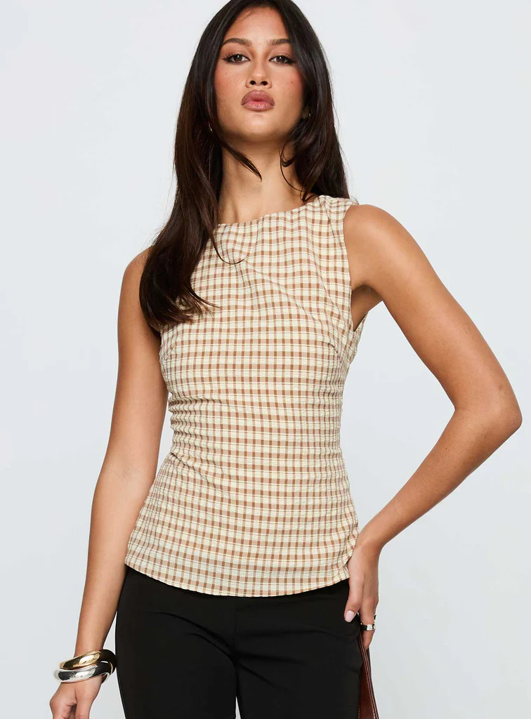 Michaud Top Brown Gingham | Princess Polly US