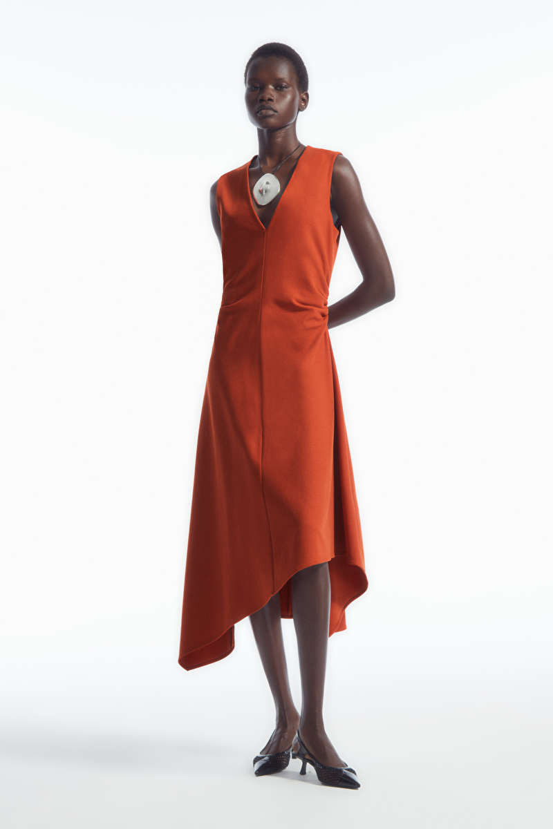 GATHERED ASYMMETRIC MIDI DRESS | COS (US)