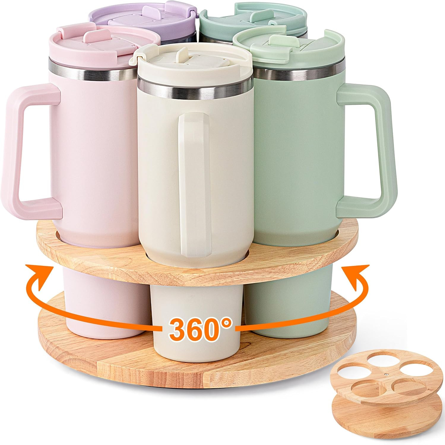 MyLifeUNIT Water Bottle Organizer for Stanley Cups 40oz/30oz/20oz, 360° Rotating Wooden Tumbler Organizer, Stanley Cup Holder for Cabinet Storage (Yellow) | Amazon (US)