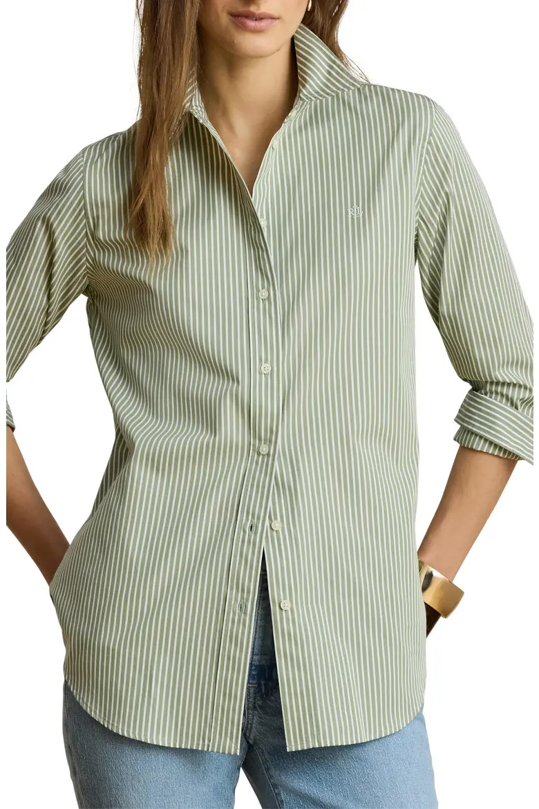 Classic Fit Stripe Cotton Broadcloth Button-Up Shirt (Women) | Nordstrom | Nordstrom