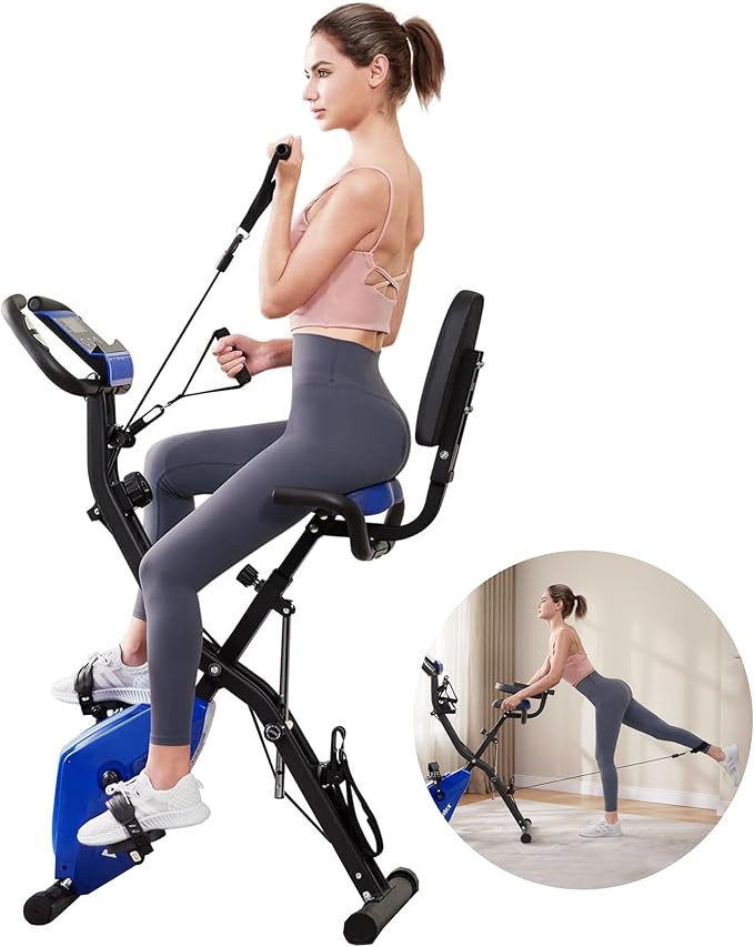 WHTOR Folding Exercise Bike，4 IN 1 Stationary Bike for Home with LCD Monitor / 16-Level Adjusta... | Amazon (US)