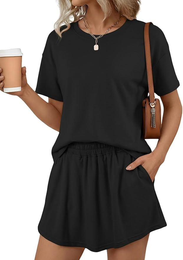 BLENCOT Lounge Sets for Women Summer 2 Piece Skirt Sets Casual Cropped Tee and Short Set Matching... | Amazon (US)