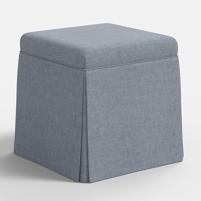 Textured Linen Skirted Storage Ottoman - Blue/Green/Teal, Cotton/Polyester | The Company Store | The Company Store