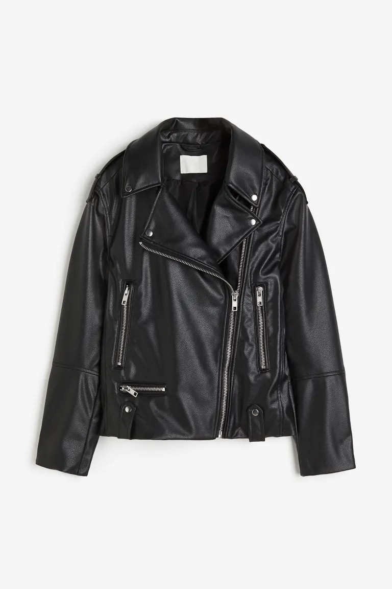 Coated Biker Jacket - Black - Ladies | H&M US | H&M (US + CA)