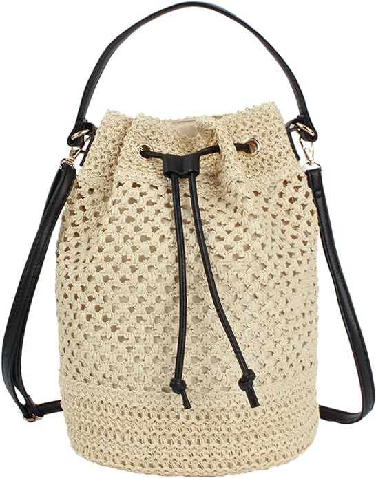 Van Caro Handwoven Cotton Straw Shoulder Bag Crochet Tassel Beach Bohemian Purse for Women | Amazon (US)