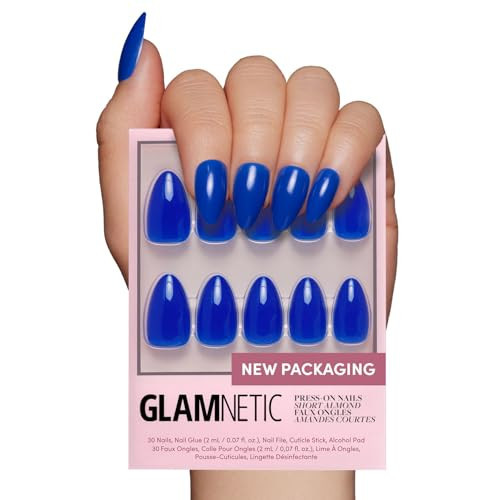 Glamnetic Press On Nails - Cobalt Blue | Opaque Bright Vibrant Blue Short Almond Fake Nails, Reusable | 15 Sizes - 30 Nail Kit | Amazon (US)