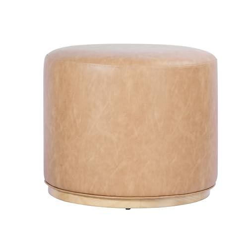 Spatial Order 22" Round Ottoman with Wooden Base - Sand Faux Leather | Amazon (US)