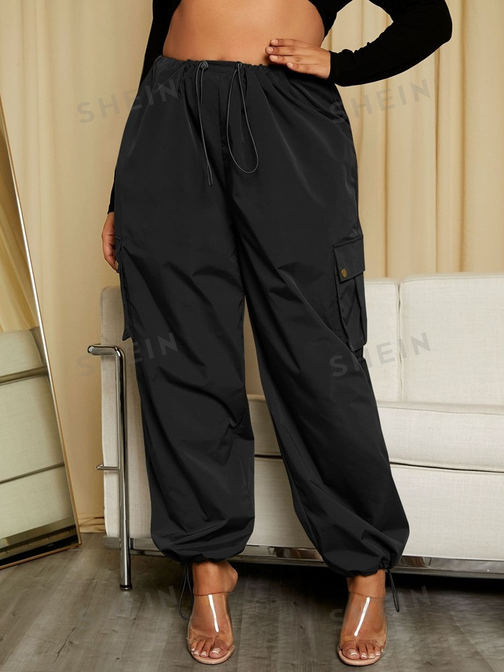SHEIN SXY Plus Flap Pocket Drawstring Waist Cargo Parachute Pants | SHEIN USA | SHEIN