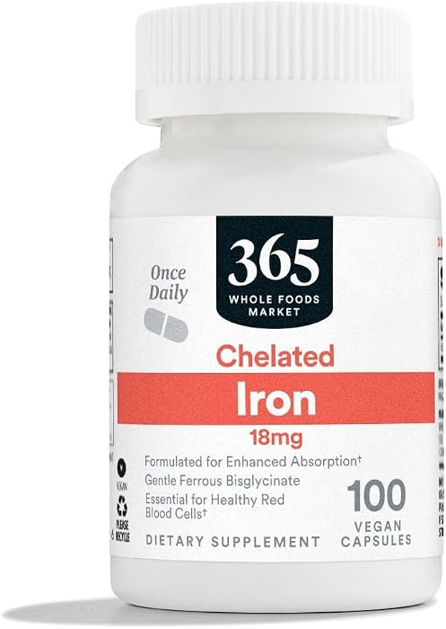 365 by Whole Foods Market, Chelated Iron 18mg, Vegan, 100 Capsules | Amazon (US)