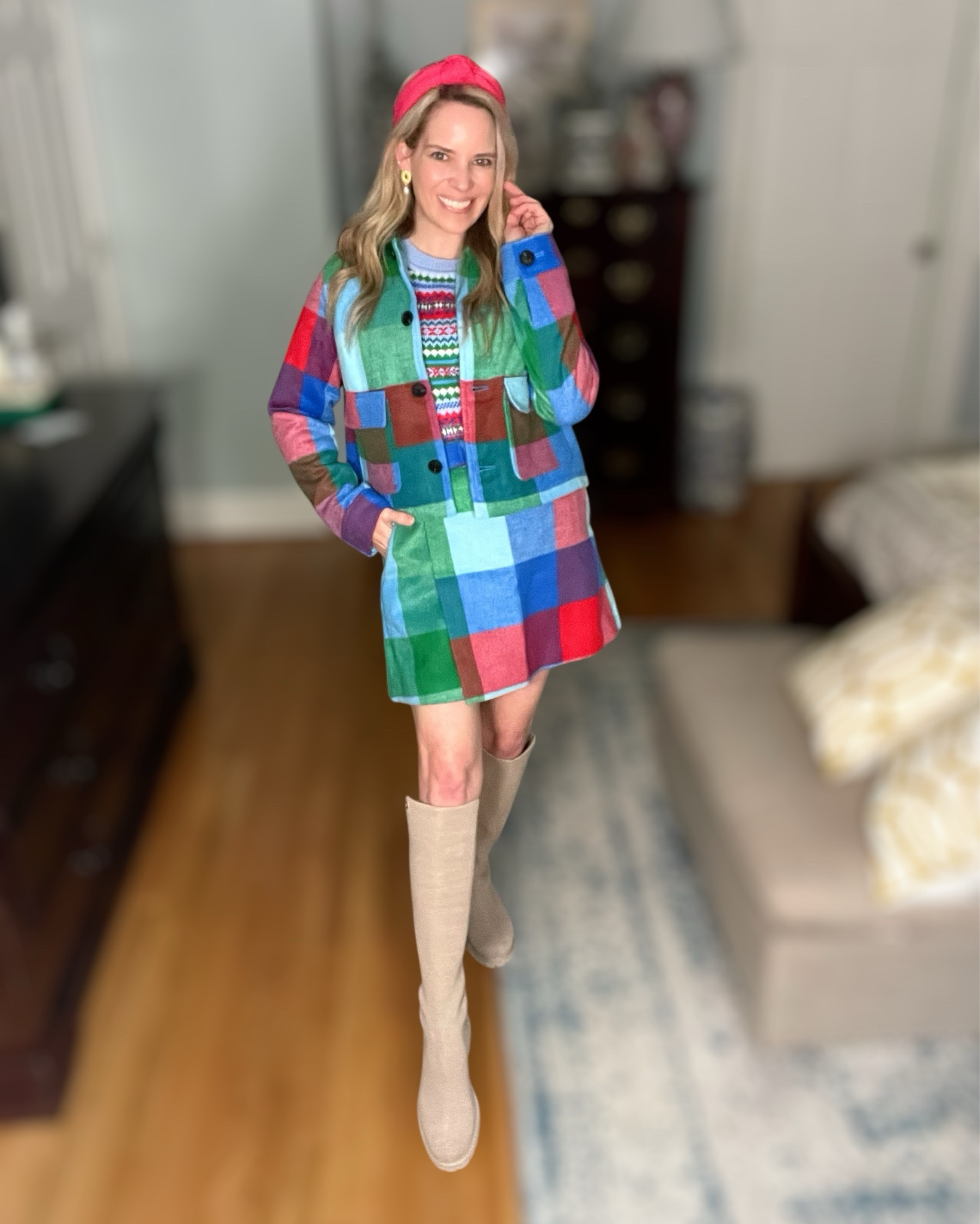 💖 Colorful + cozy + festive but make it Walmart 🎨✨ This patchwork set is giving vintage LL Bean meets Anthropologie vibes and I am SO here for it! The cropped jacket + matching wrap skirt are both from the Free Assembly line and they look way more high-end than the price. I’m wearing XS in both and the fit is perfect. The striped sweater layers under it for the cutest playful print-mix moment (very holiday-ice-rink-in-a-Hallmark-movie vibes ❄️⛸️). Finished the look with a simple knotted headband and my favorite comfy over-the-knee knit boots 🤍

This whole look is comfy, cheerful, and EASY — perfect for school events, Santa brunches, holiday shopping days, or anywhere you want to look pulled together without trying too hard 🎄

⸻

Shop the Look:
✨ Cropped Patchwork Jacket (XS)
✨ Matching Faux-Wrap Skirt (XS)
✨ Striped Sweater (S would also work!)
✨ Knotted Headband
✨ Stretchy Knit Knee-High Boots (wear-all-day comfy)

⸻


holiday outfit ideas • winter outfit ideas • Walmart fashion finds • Free Assembly Walmart • colorful holiday outfit • bold winter style • matching set outfit • statement jacket outfit • cozy winter boots • over the knee boots outfit • preppy winter style • festive outfit inspo • affordable fashion finds • LTK Walmart outfit

#LTKFindsUnder50 #LTKShoeCrush #LTKHoliday

#LTKHoliday #LTKShoeCrush #LTKFindsUnder50