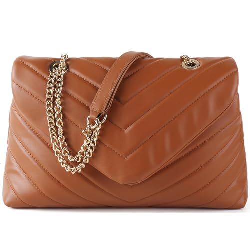 Quilted Crossbody Bag for Women, Soft Vegan Chevron Purses, Trendy Shoulder Handbags with Flap | Amazon (US)