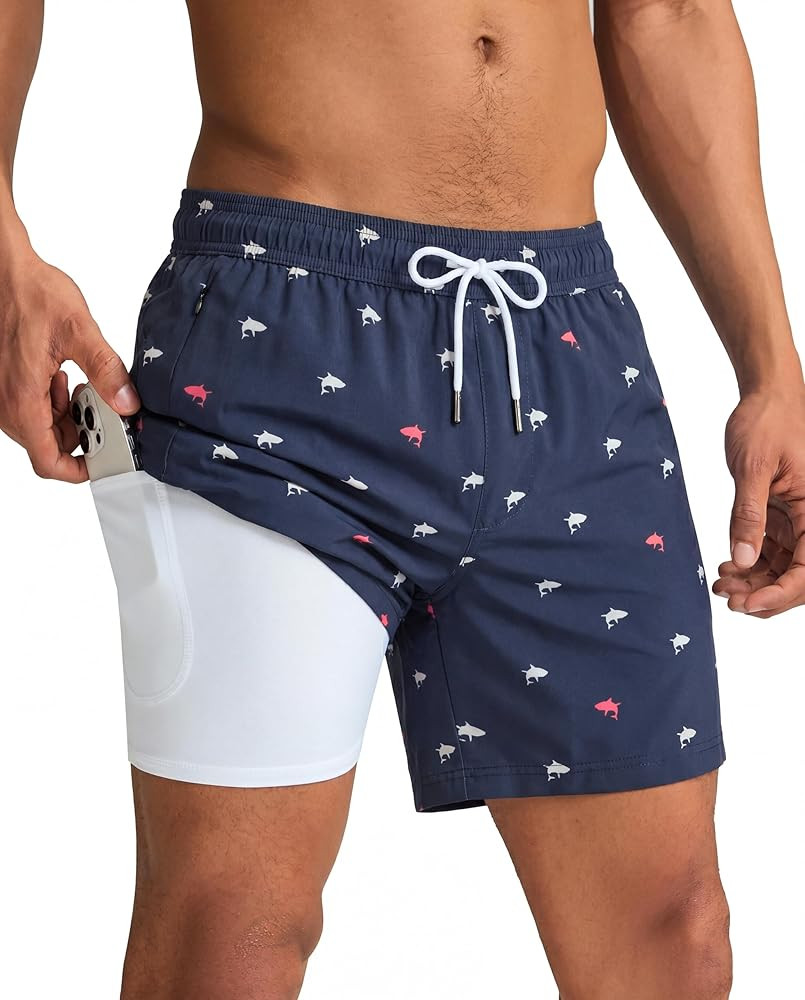 maamgic Mens Swim Trunks with Compression Liner 5 Inch, Quick Dry Bathing Suit with Zipper Pocket... | Amazon (US)