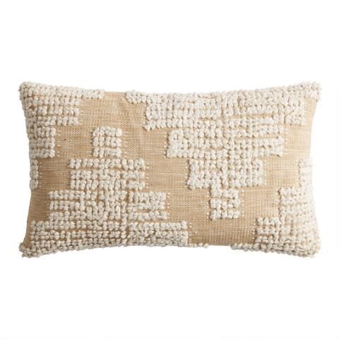 Natural and Ivory Woven Peaks Lumbar Pillow | World Market