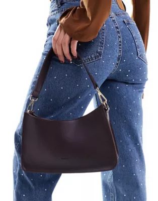 PASQ 90s minimal shoulder bag with detachable crossbody strap in chocolate brown | ASOS (Global)