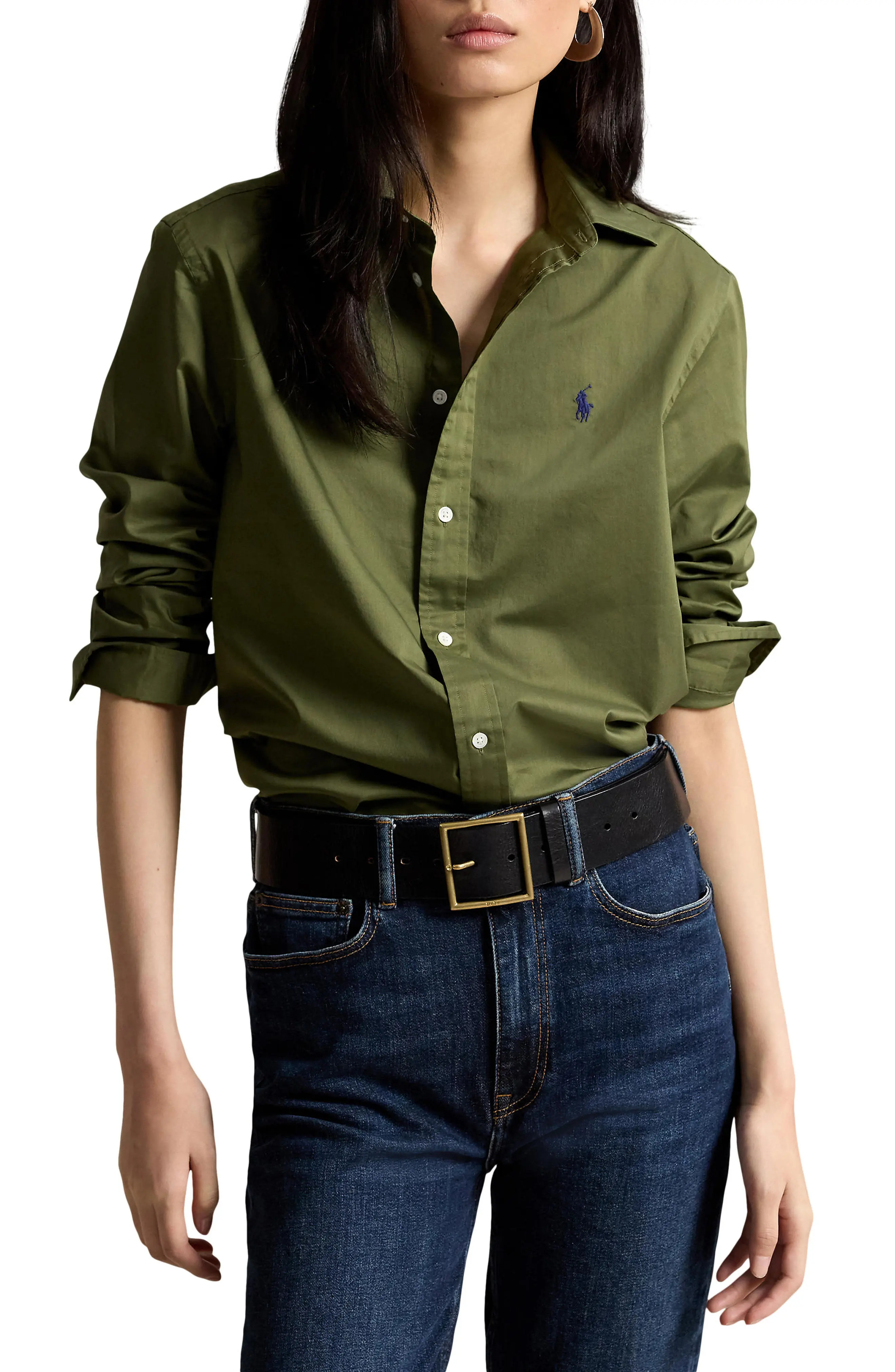 Polo Ralph Lauren Classic Fit Cotton Twill Button-Up Shirt (Women) | Nordstrom | Nordstrom