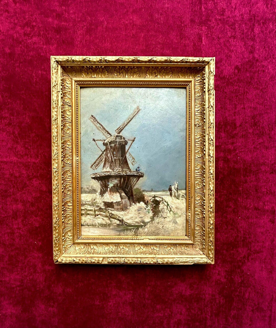 1920s French Oil Painting Windmill in Snow Peasant With White Horse Winter Landscape Antique Art ... | Etsy (US)