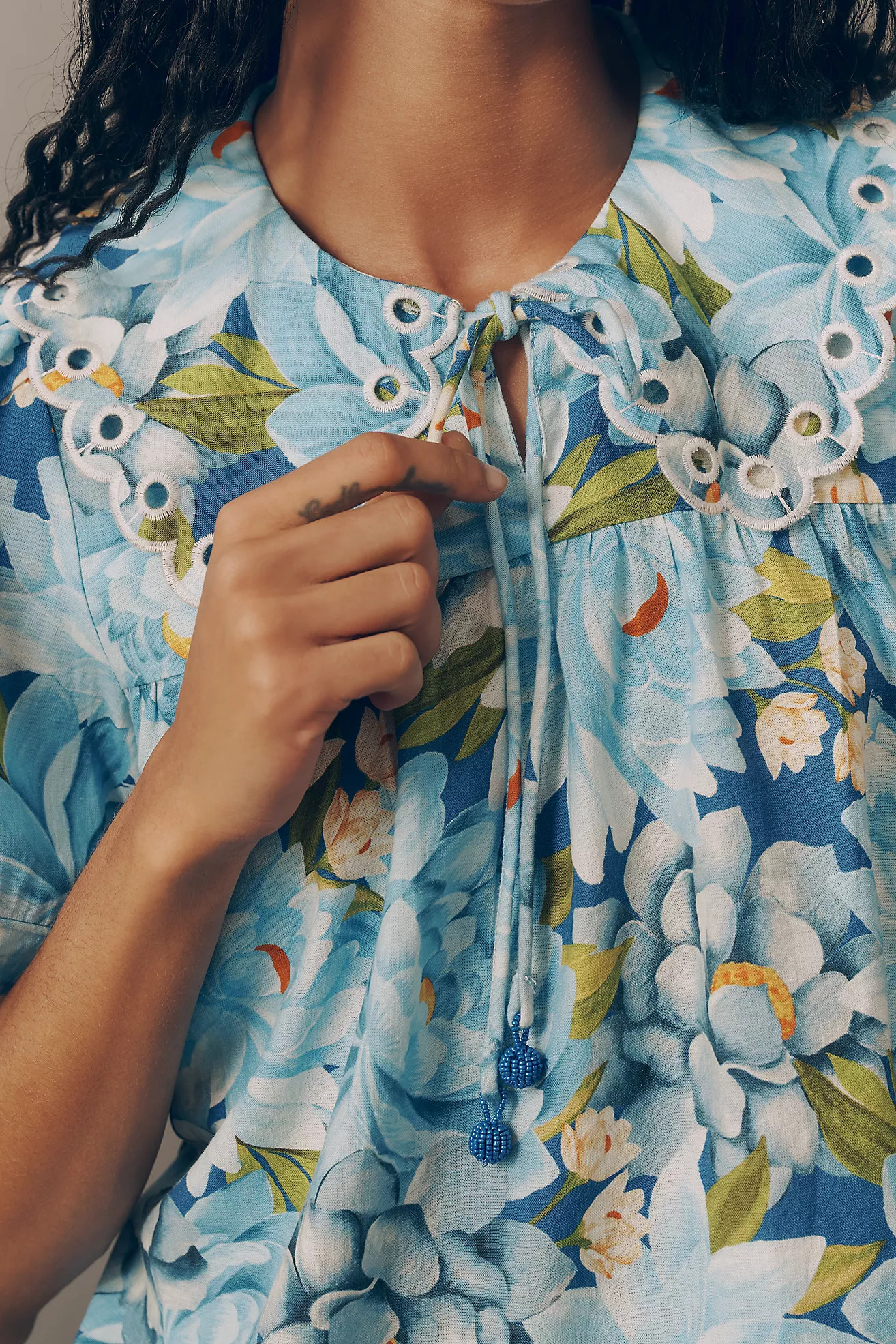 Farm Rio x Anthropologie Scalloped Linen Blend Shirt | Anthropologie (US)