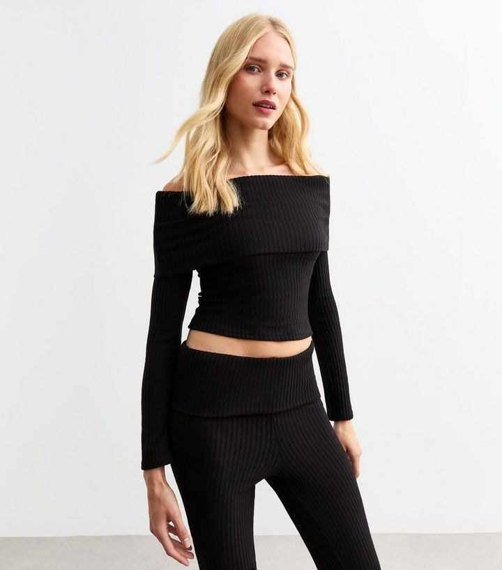 Black Ribbed Bardot Jumper | New Look | New Look (UK)