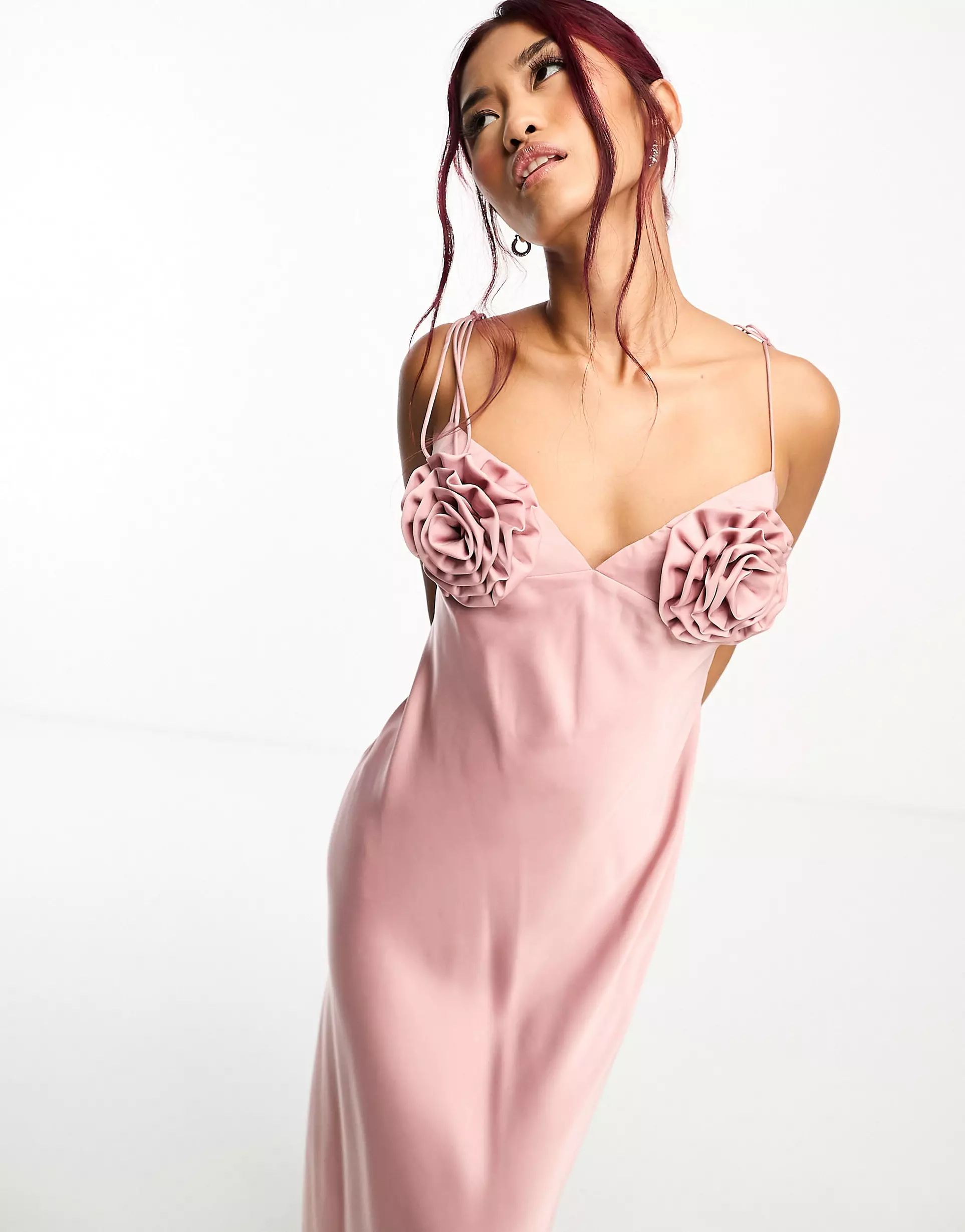 Bardot satin midi dress in pink rose | ASOS | ASOS (Global)