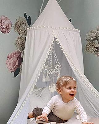 Crib Bed Canopy for Girls Bed with Pom Pom, Cotton Dome Mosquito Net for Baby, Kids Indoor Outdoo... | Amazon (US)