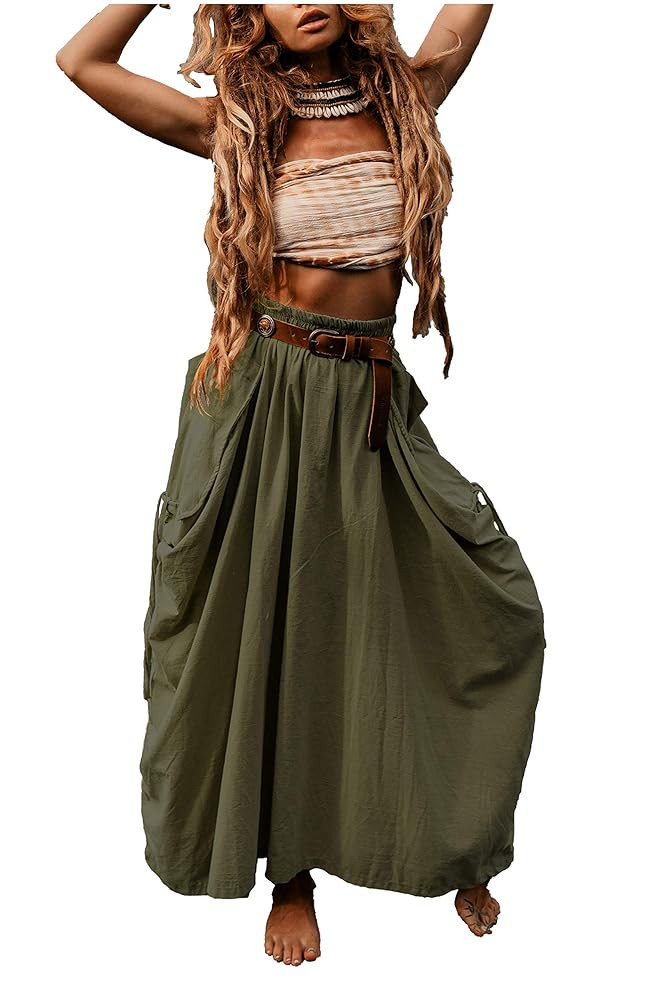 Women's Maxi Boho Skirt with Pockets Bohemian Organic Cotton Hippie Gypsy | Amazon (US)