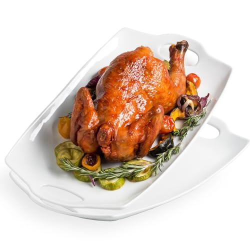 Turkey Platters For Thanksgiving 16 inches Serving Tray with Handles, Large Platters for Turkey Porcelain Serving Dish for Entertaining White Plates for Thanksgiving Meat Fruit Display Set of 2, White | Amazon (US)