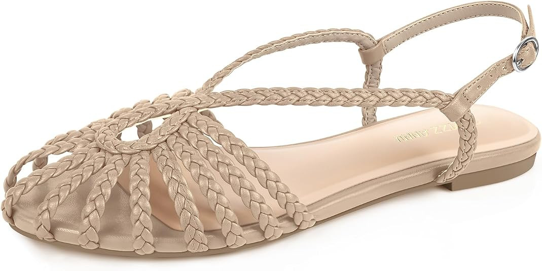 PIZZ ANNU Women's Sophia Braided Flat Sandals Comfortable Memory Foam Walking Shoes Summer Gladia... | Amazon (US)