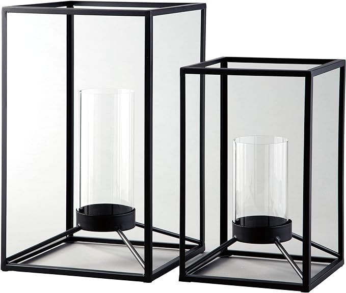 Signature Design by Ashley Dimtrois Metal 2 Piece Indoor & Outdoor Candle Lanterns, Black | Amazon (US)