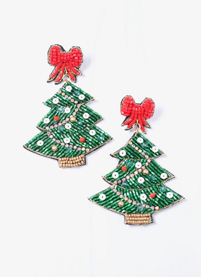 Christmas Tree with Bow Topper Green Earring | Caroline Hill