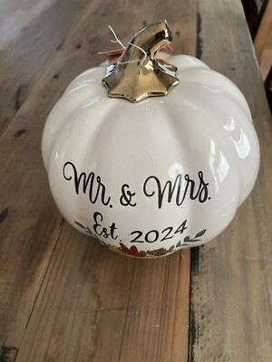 Mr. & Mrs. Est. 2024 Martha Stewart Ceramic White Pumpkin with Gold Stem  | eBay | eBay US