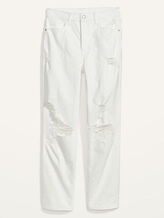 Extra High-Waisted Sky Hi Straight Button-Fly Ripped White Jeans for Women | Old Navy (US)