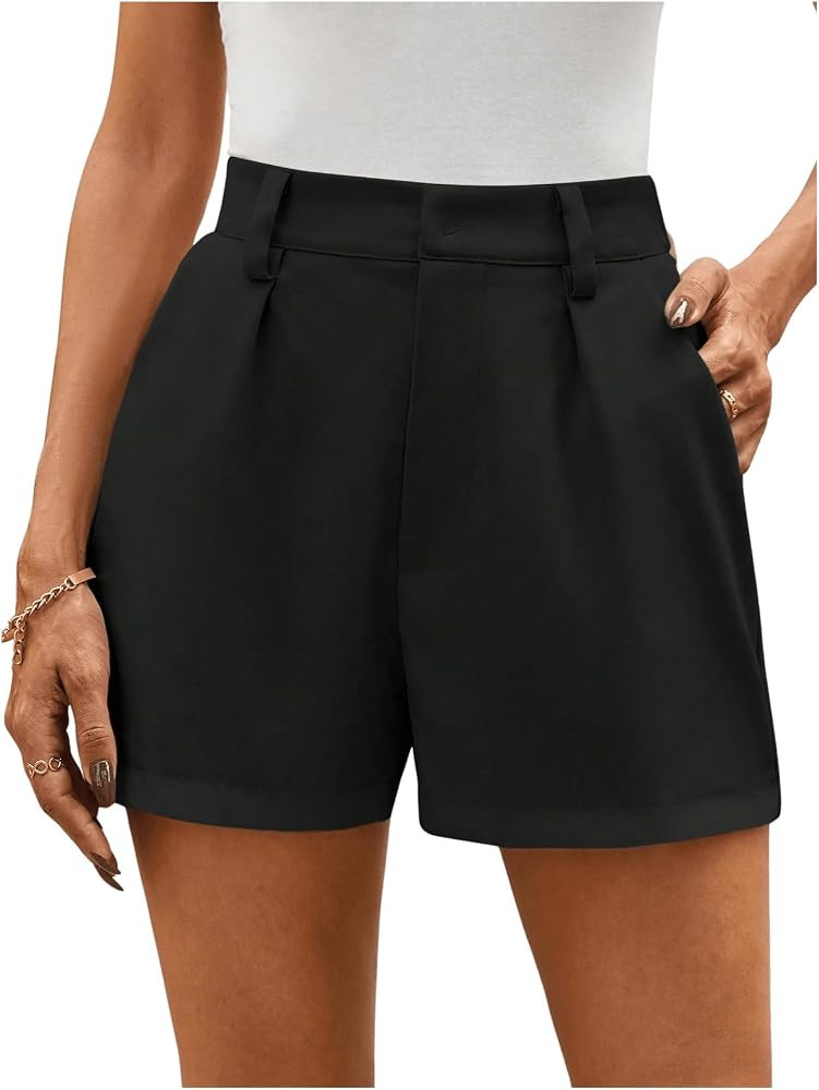 MakeMeChic Women's Elegant Plaid Shorts High Waisted Zipper Wide Leg Mini Dressy Work Office Casu... | Amazon (US)