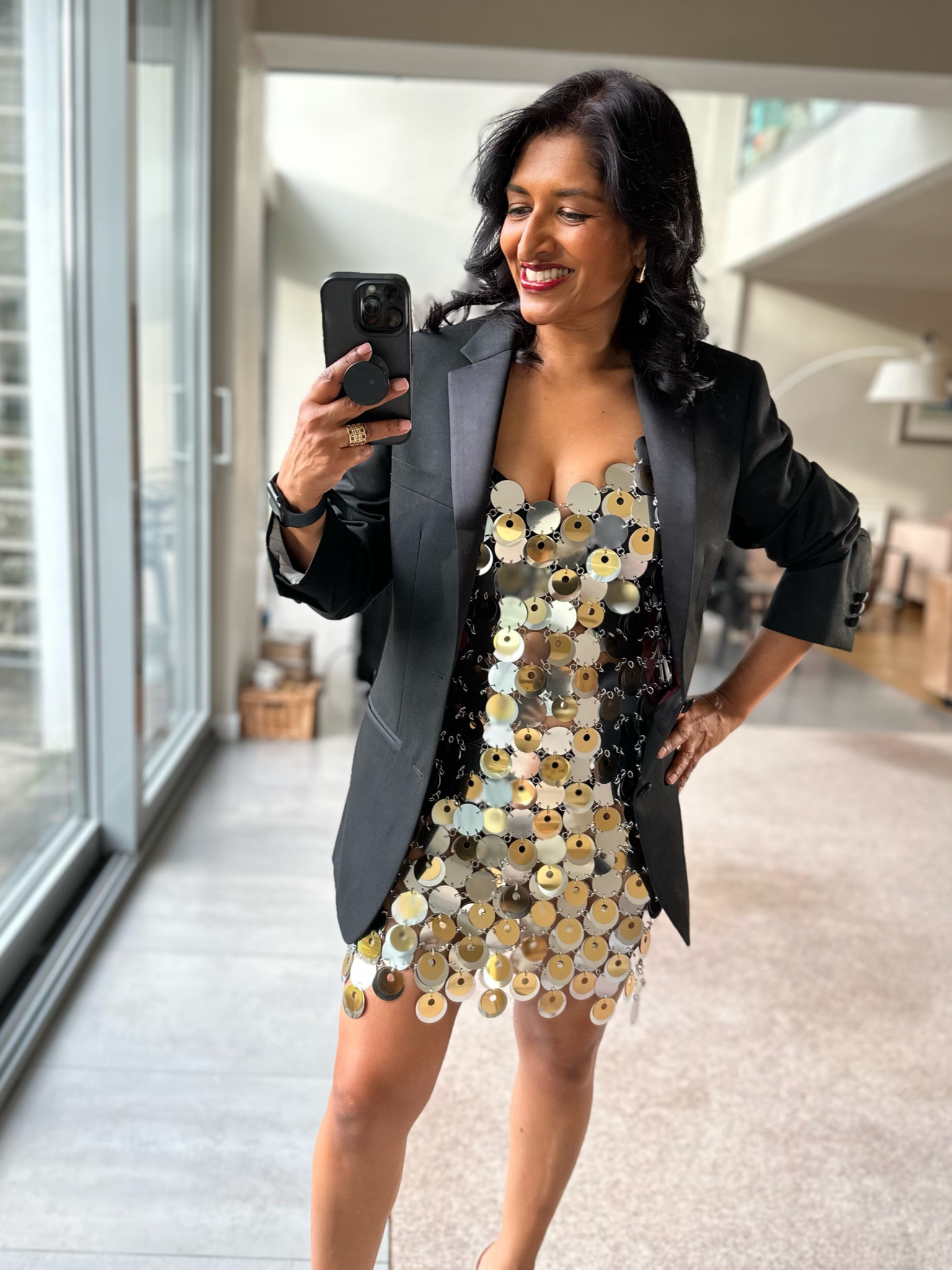 Sequin disc mini dress @hm part of the Rabanne collection, can shop here or get on eBay at slightly inflated prices. 

#LTKstyletip #LTKparties #LTKSeasonal