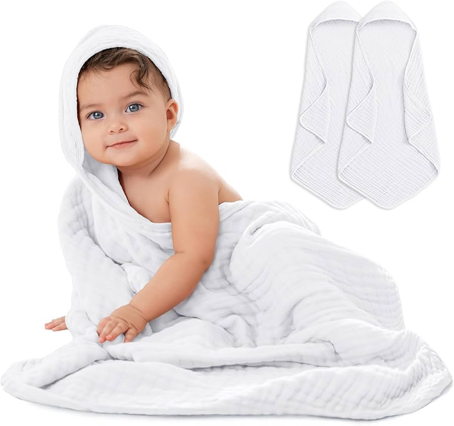 Comfy Cubs 2 Pack Baby Hooded 9 Layer Muslin Cotton Towel for Kids, Large 32” x 32”, Ultra So... | Amazon (US)