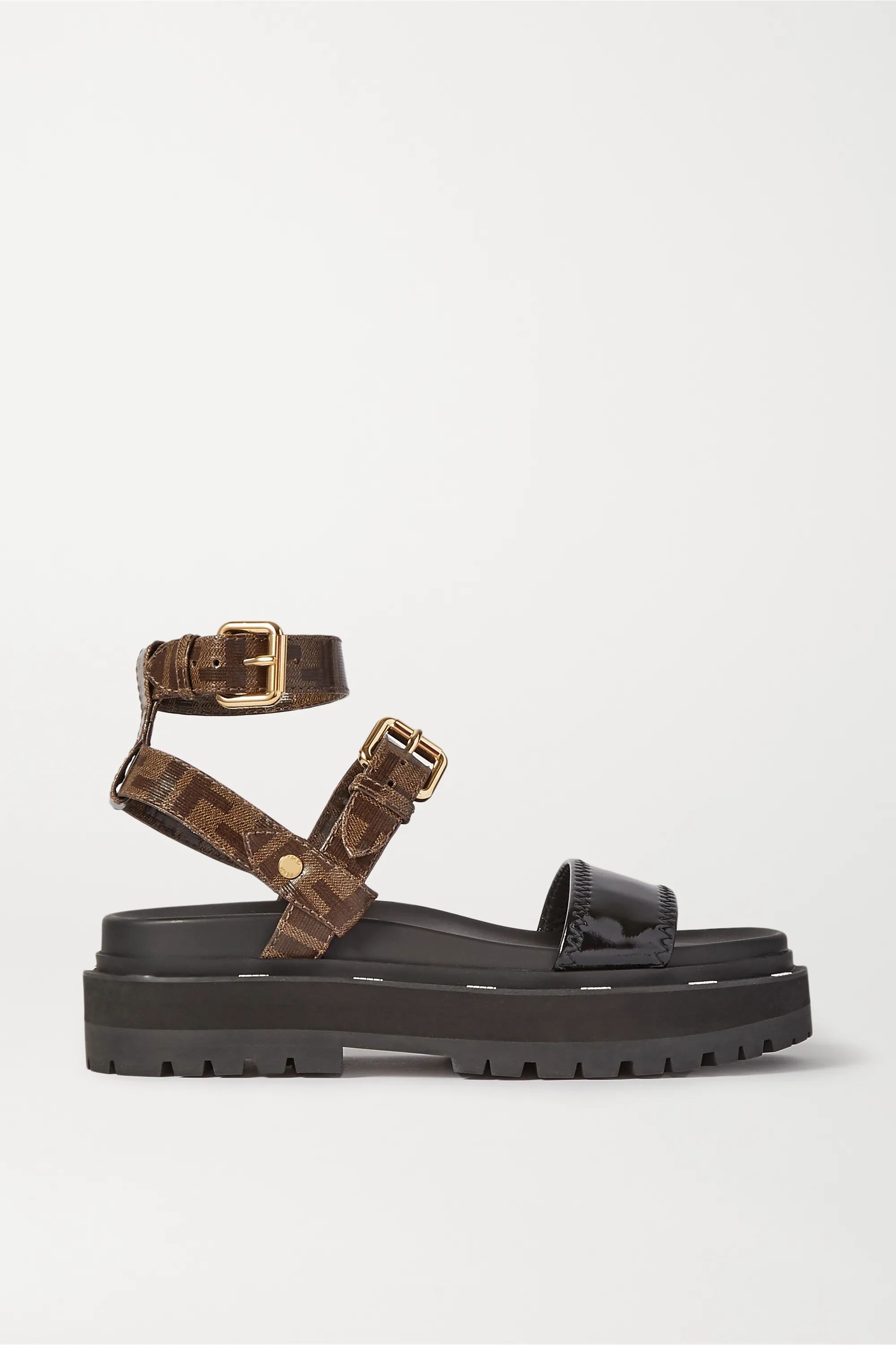 Logo-print coated-canvas and patent-leather platform sandals | NET-A-PORTER (US)
