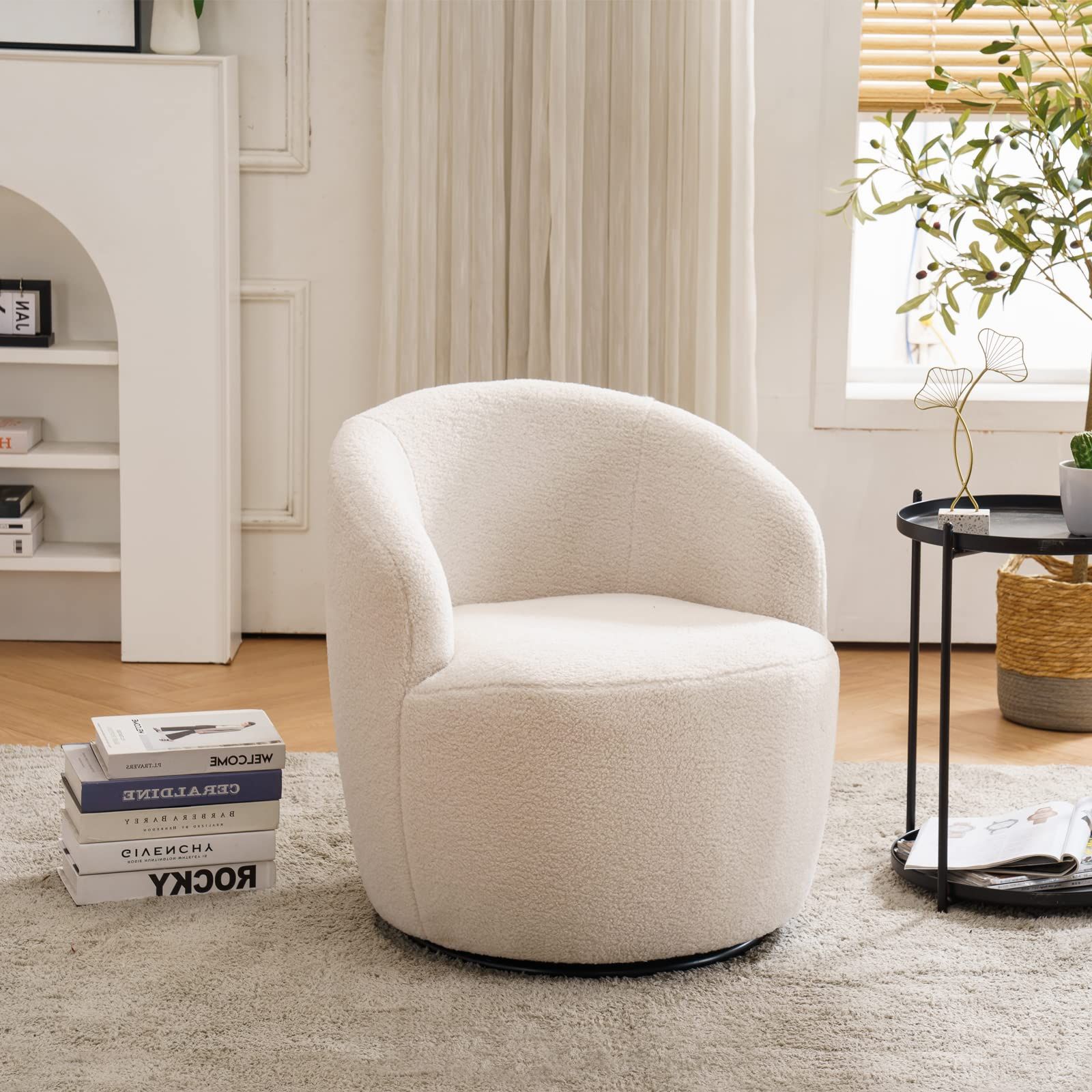 KIVENJAJA Swivel Barrel Chair, Teddy Fabric Upholstered Modern Round Accent Arm Chairs, 360 Degree S | Amazon (US)