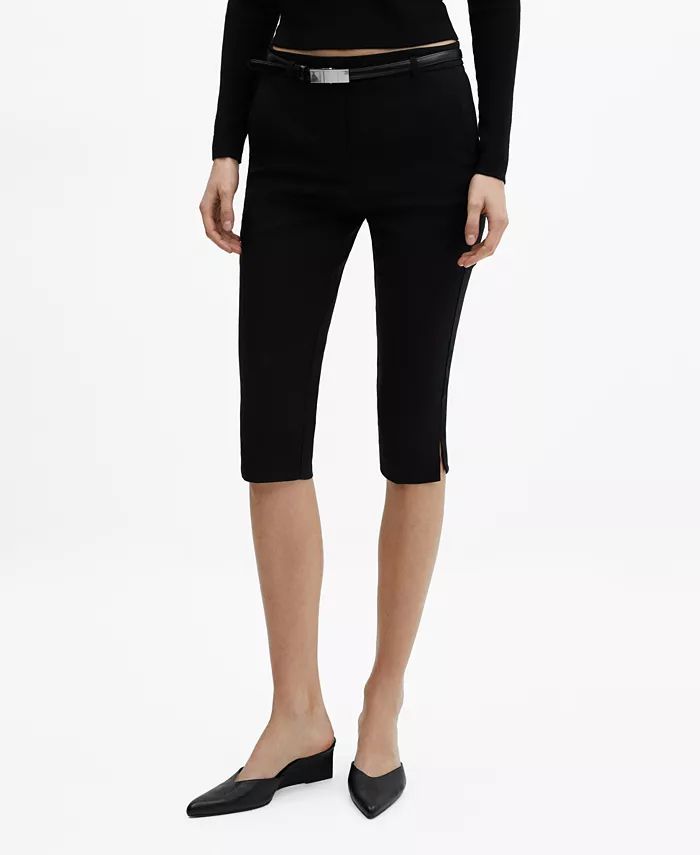 MANGO Women's Belted Capri Trousers - Macy's | Macy's