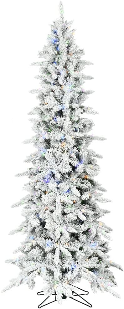 Fraser Hill Farm 7.5-ft. Slim Mountain Pine Flocked Christmas Tree with Dual Multicolor & Warm Wh... | Amazon (US)