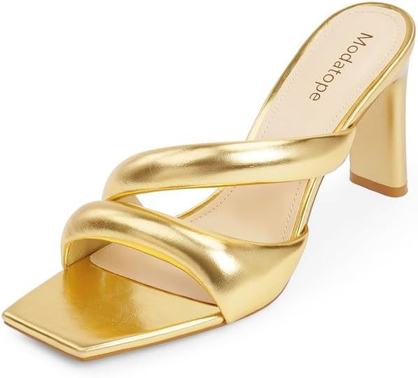 Modatope Heeled Mules for Women Square Toe Heels Chunky Block Heeled Sandals Dress Shoes       Se... | Amazon (US)