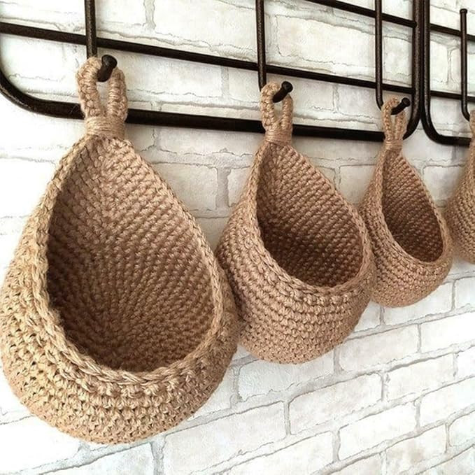 Hanging Wall Baskets, Kitchen Fruit Storage Organiser, Hand Woven Wall Mounted Vegetable And Frui... | Amazon (UK)