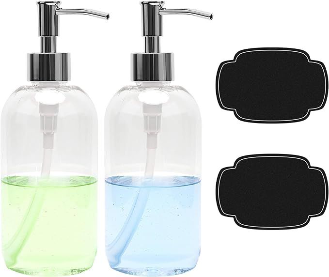 ULG Soap Dispensers Bottles 16oz Countertop Lotion Clear with Stainless Steel Pump Empty BPA Free... | Amazon (US)