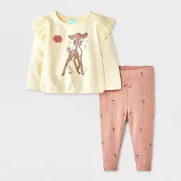 Baby Girls' 2pc Disney Bambi Sweatshirt and Legging Pants Set - Beige Newborn | Target