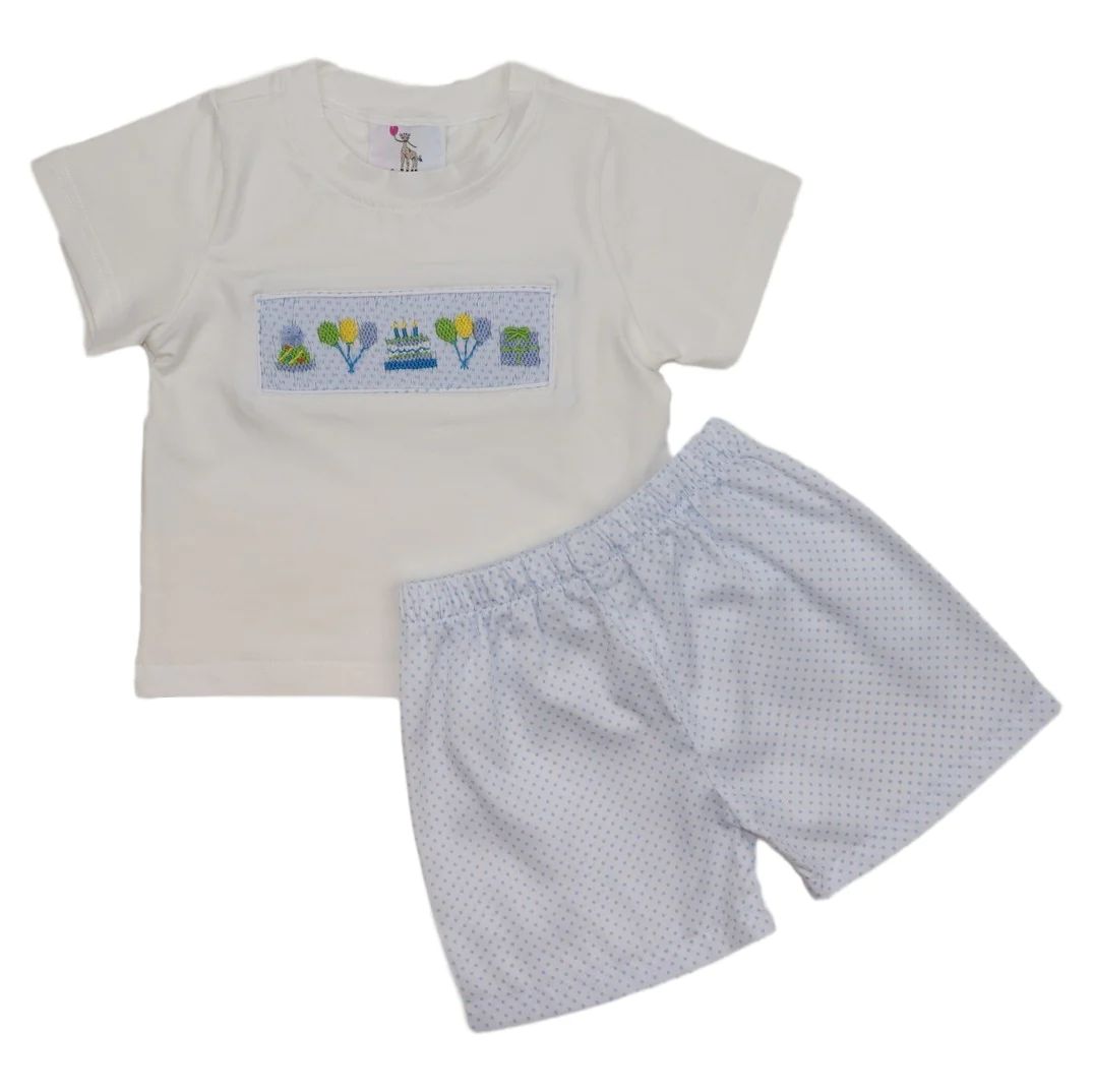 Blue Dot Smocked Birthday Short Set | Eliza James Kids