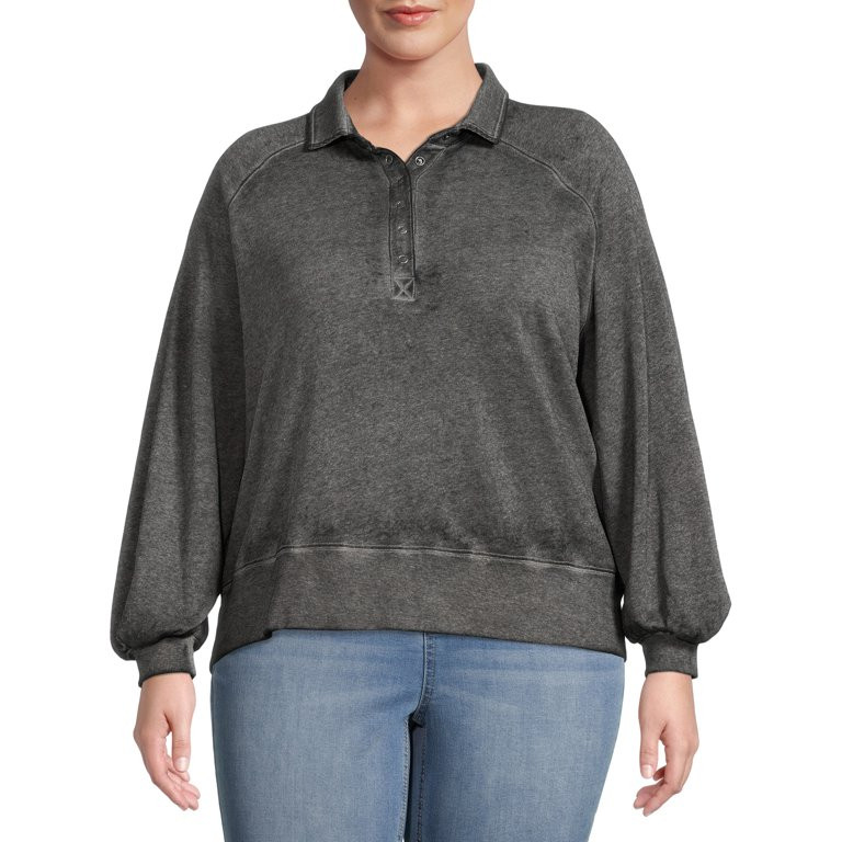 Terra & Sky Women's Plus Size Polo Fleece Sweatshirt | Walmart (US)